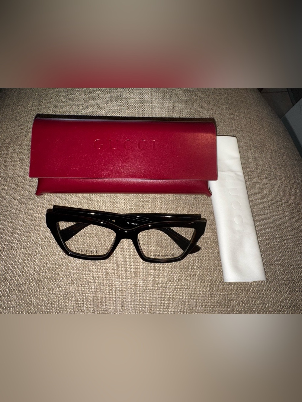 Gucci Women's Dark Tortoiseshell Cat-Eye Eyeglass Frames - Picture 4 of 4
